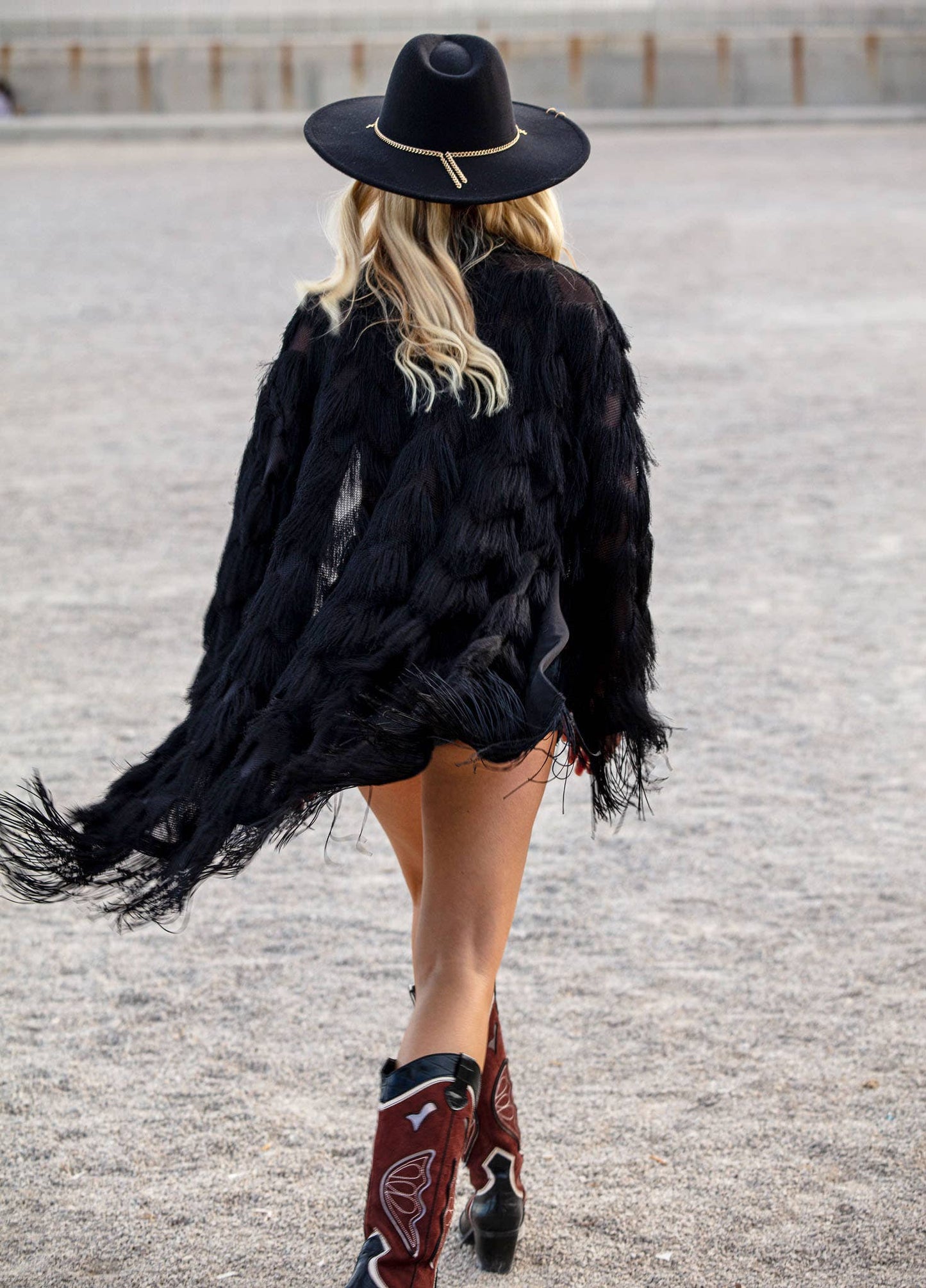 The Fringed Kimono - Blush with White Fringes - Coachella Blush