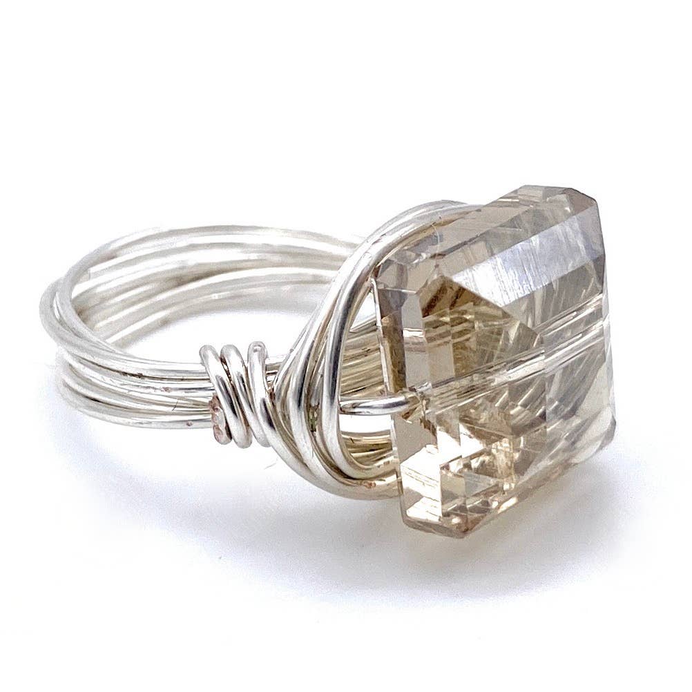 Champagne Square Crystal Silver Ring