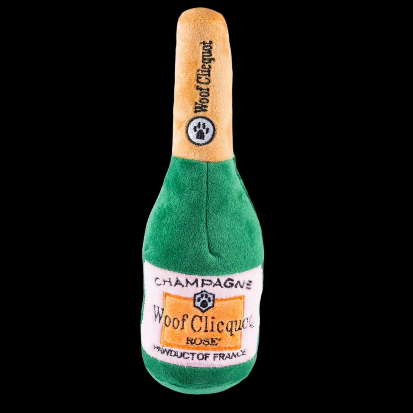 Woof Clicquot Rose' Champagne Bottle Squeaker Dog Toy