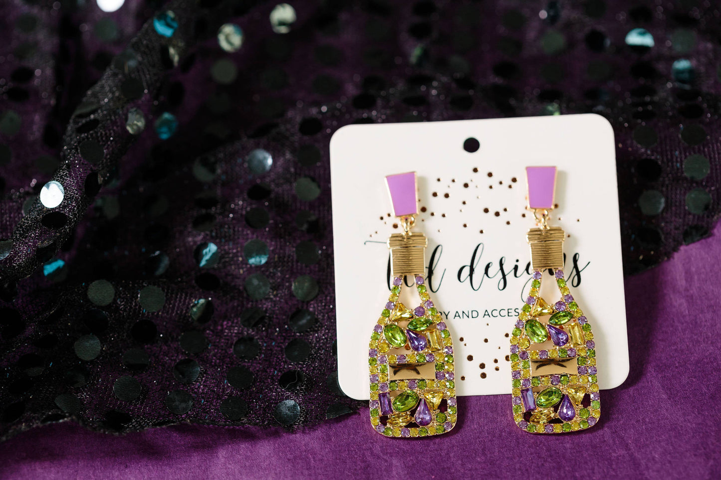 Mardi Gras Champagne Bottle Earrings