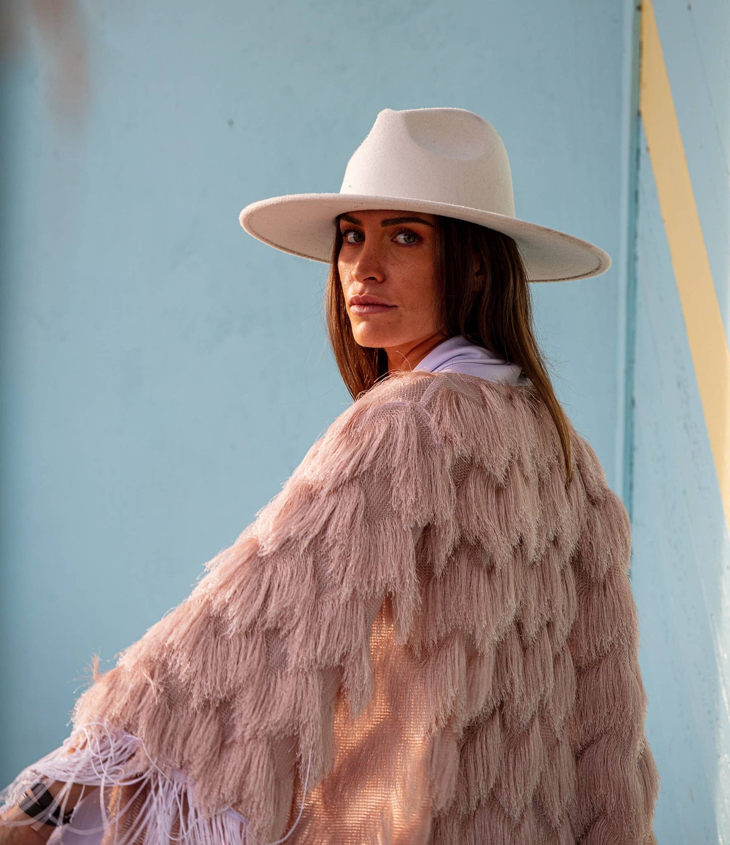 The Fringed Kimono - Blush with White Fringes - Coachella Blush