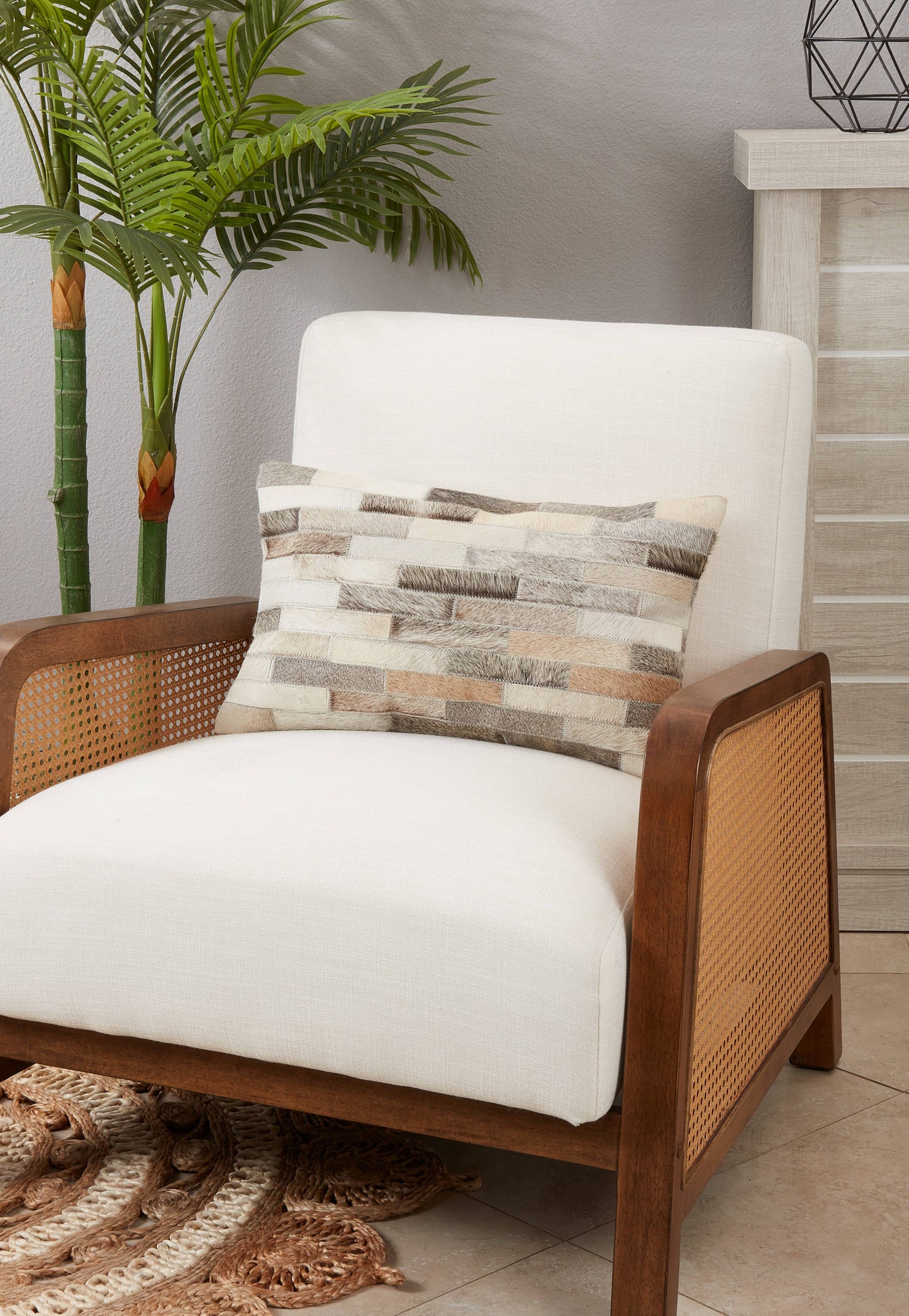 Textured Hair On Leather Throw Pillow: Grey / Cover Only / 12"x20"