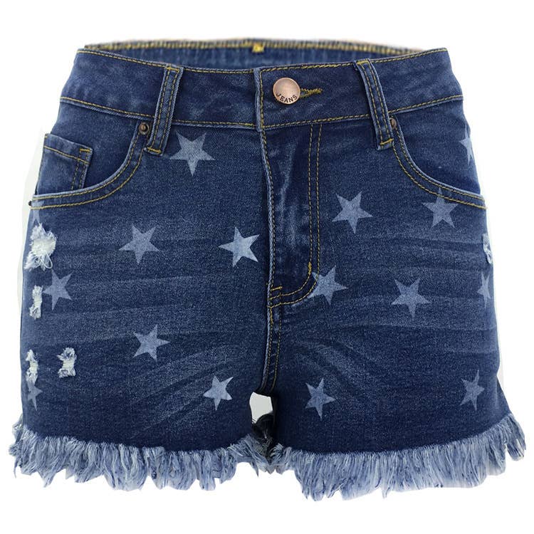 Ripped tassels star denim shorts