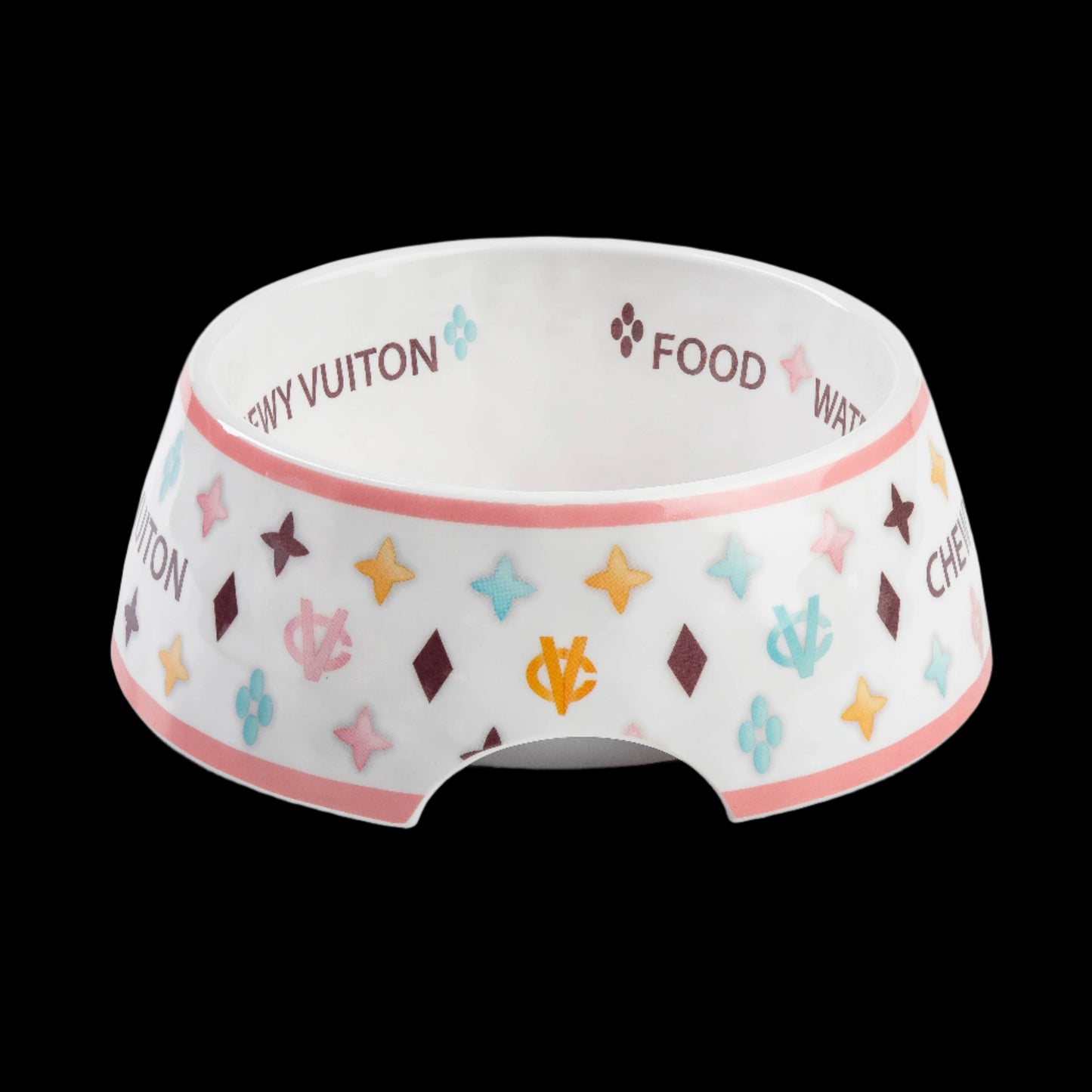 White Chewy Vuiton Dog Food | Water Bowl