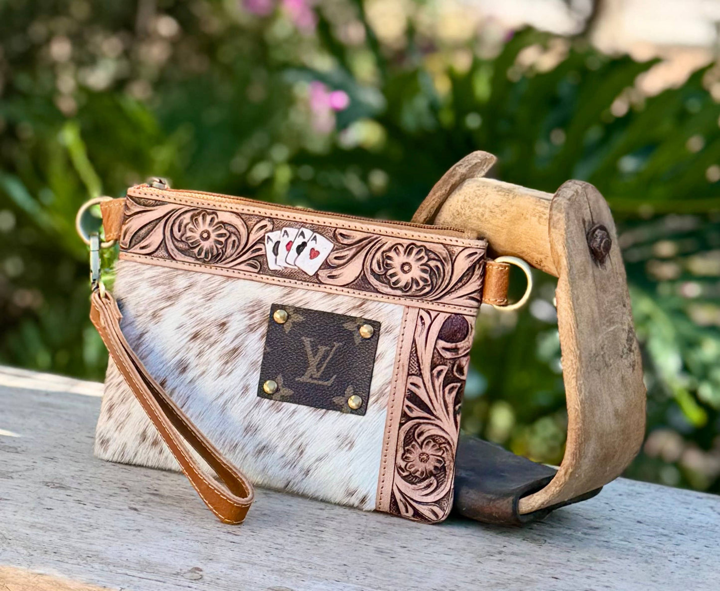 Rodeo Vegas Cowhide Leather Wristlet Crossbody Bag