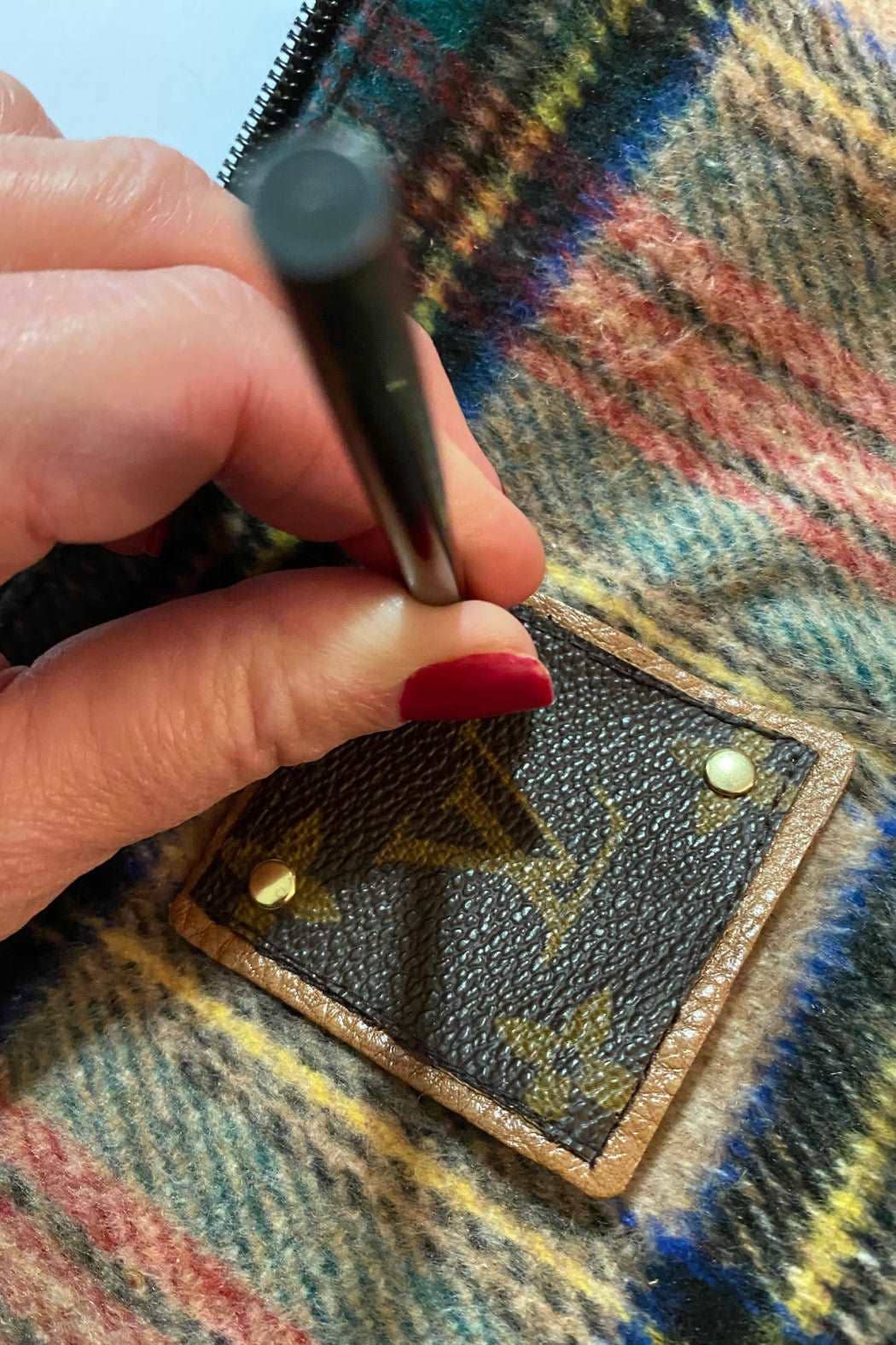 LV Upcycled Tartan Plaid Wristlet