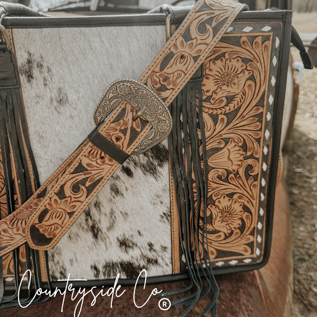 Panhandle Tooled Leather Cowhide Tote | Computer Bag | Purse
