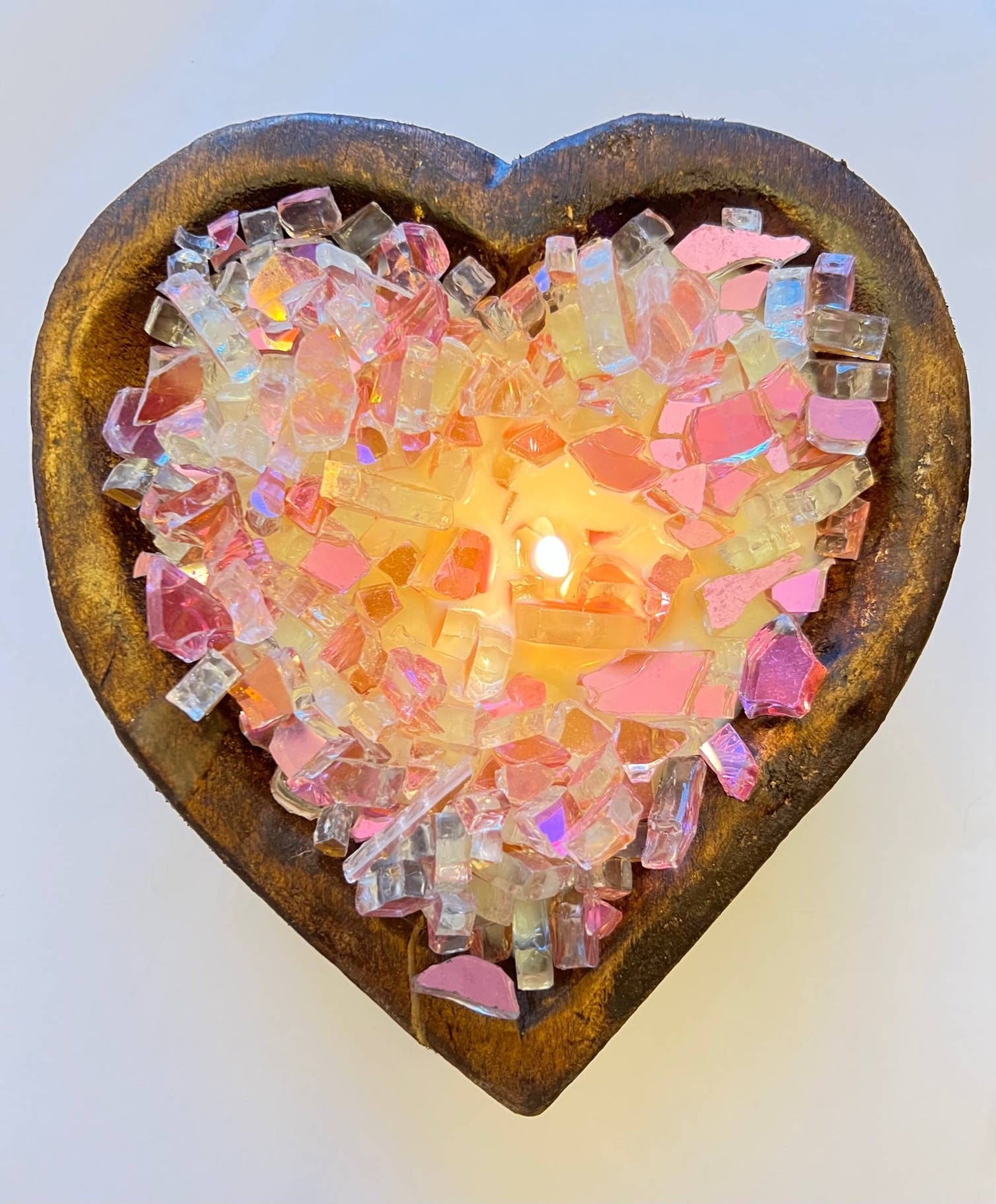 "FIERY HEART" Heart Dough Bowl Soy Candle: Polished Bowl (Stain Proof candle)