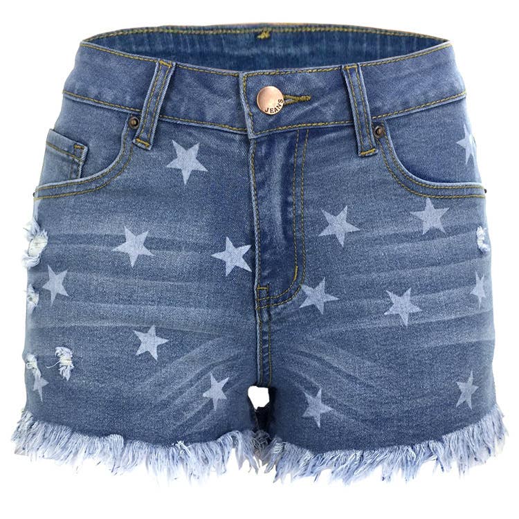 Ripped tassels star denim shorts