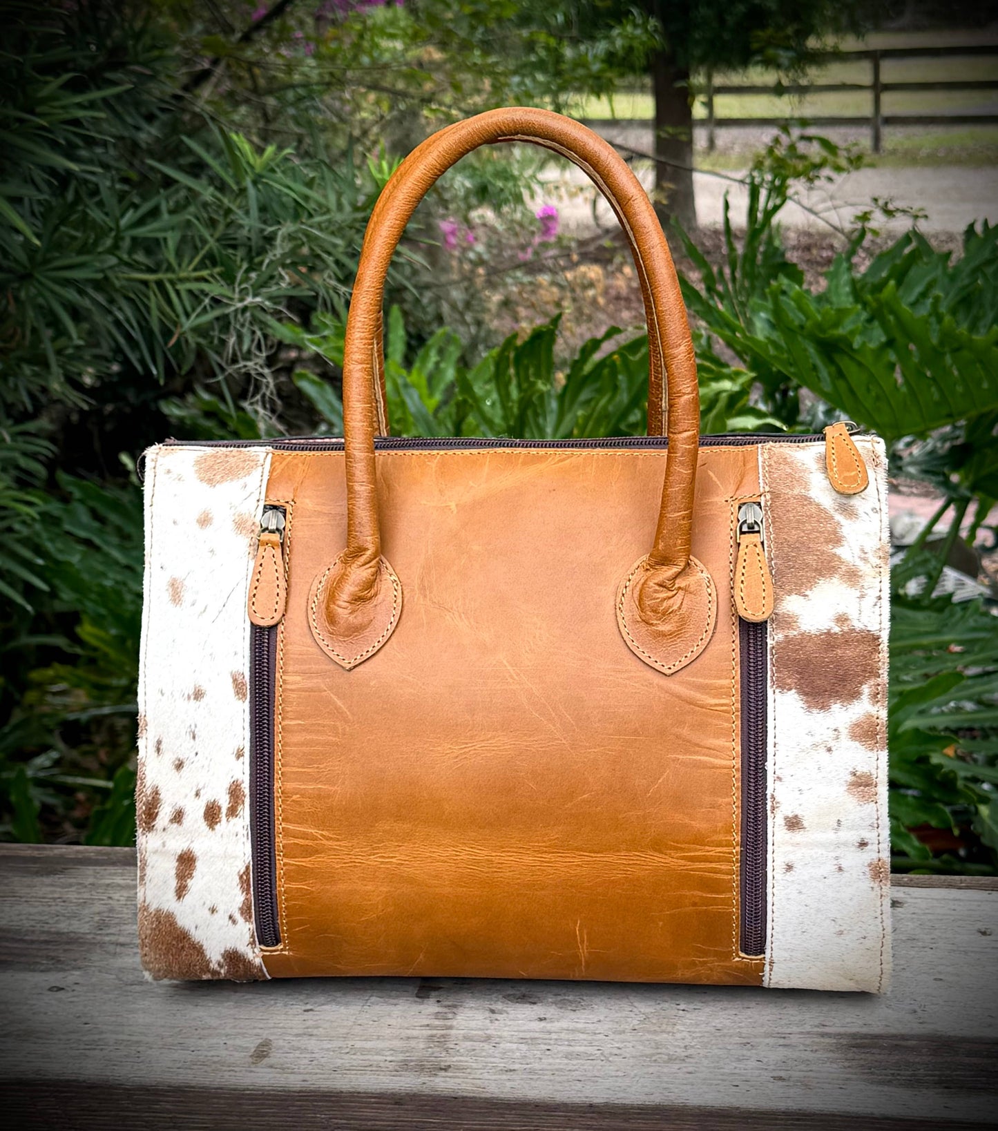 Upcycled LV Tooled Leather Cowhide Satchel Shoulder Bag