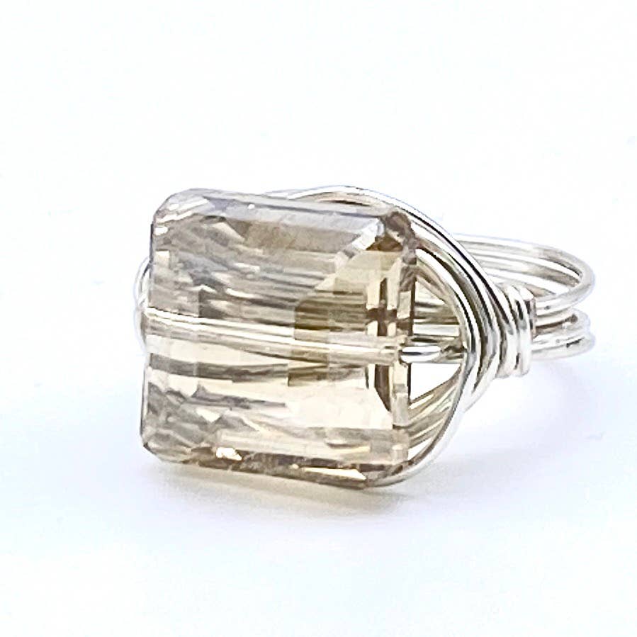 Champagne Square Crystal Silver Ring