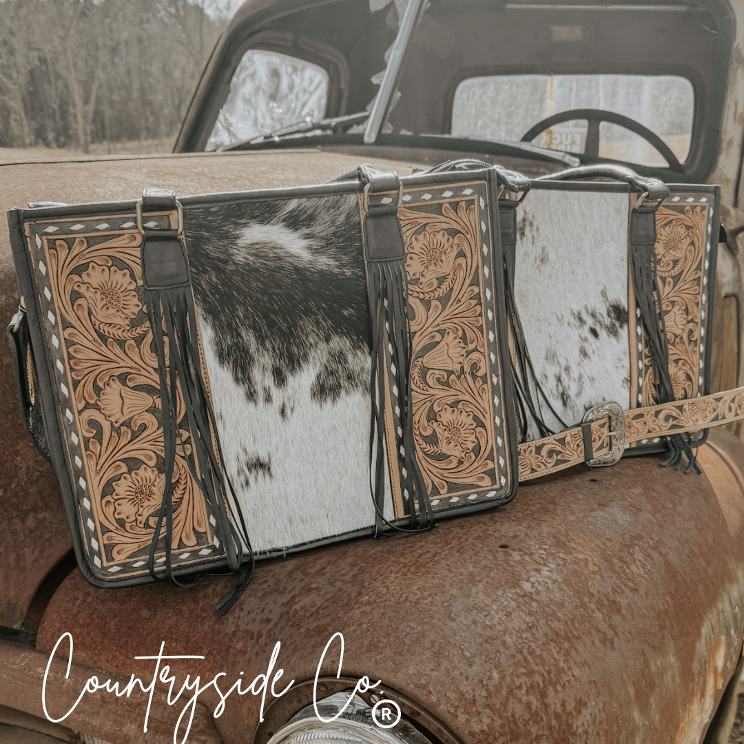 Panhandle Tooled Leather Cowhide Tote | Computer Bag | Purse