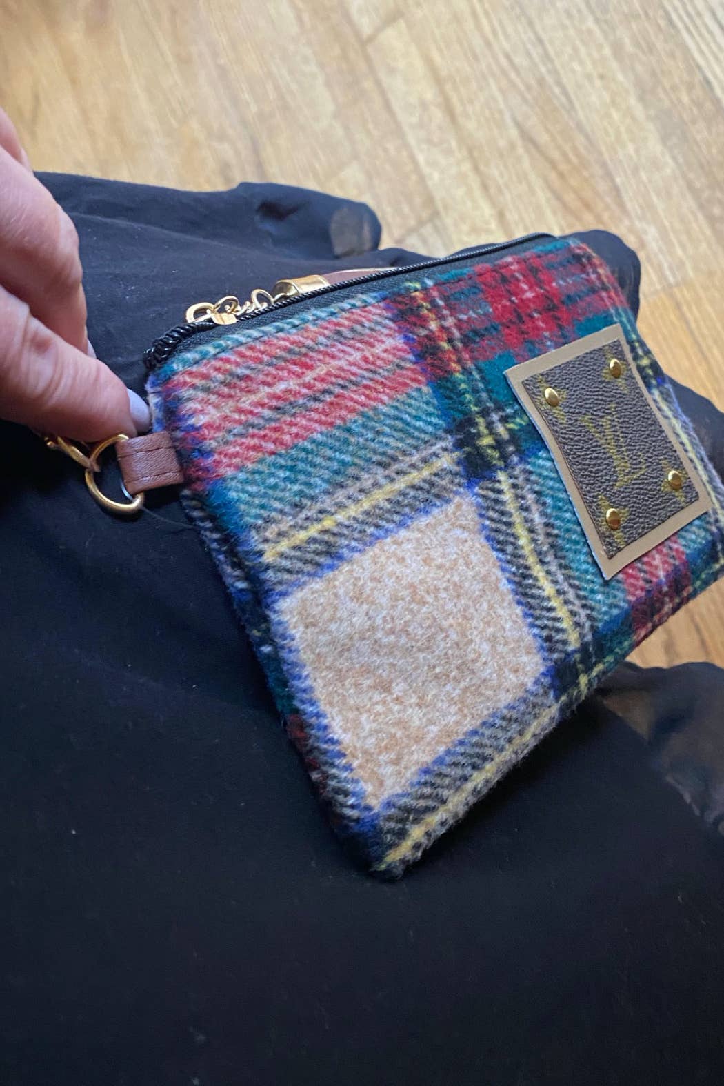 LV Upcycled Tartan Plaid Wristlet