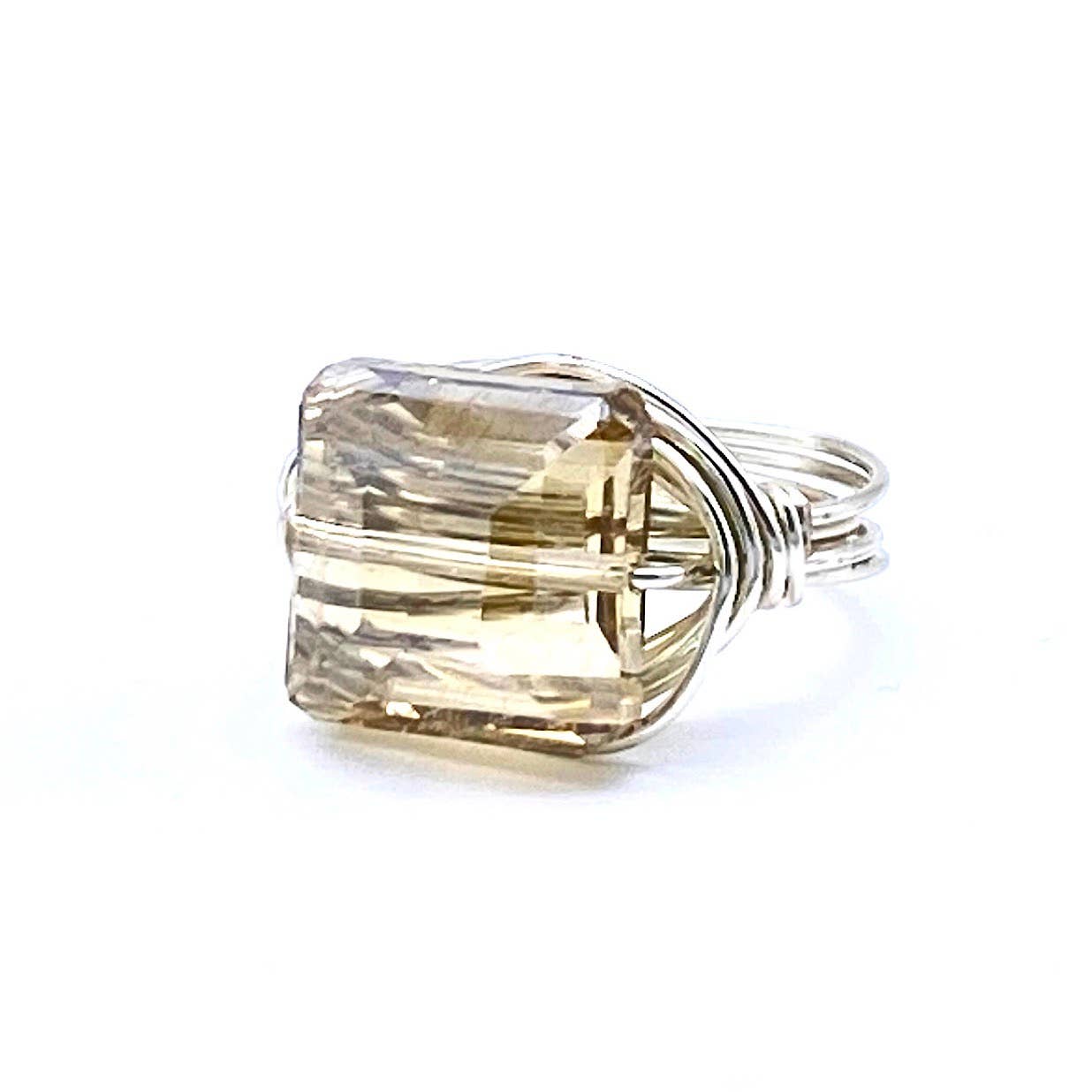Champagne Square Crystal Silver Ring