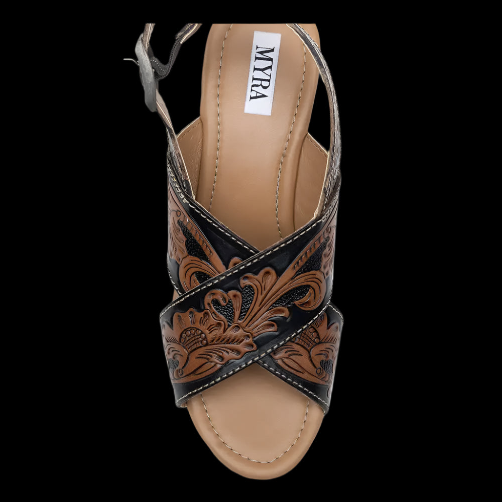 Beaming in Boho Hand-Tooled Leather Wedge