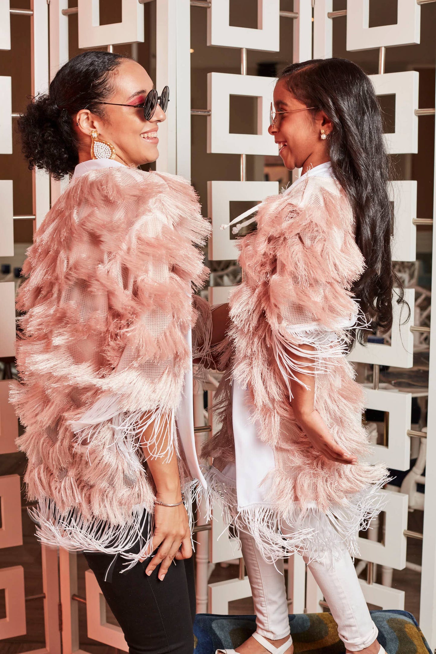 The Fringed Kimono - Blush with White Fringes - Coachella Blush
