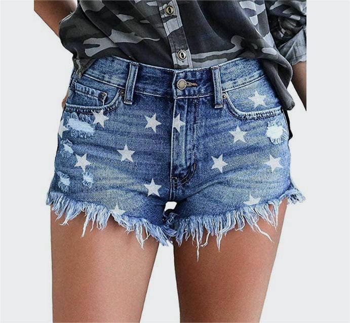 Ripped tassels star denim shorts