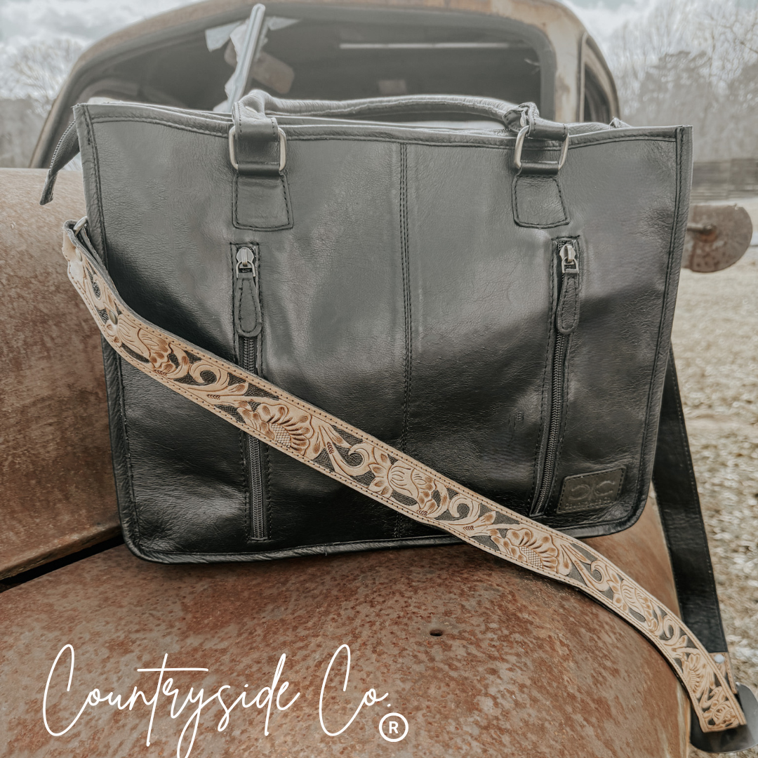 Panhandle Tooled Leather Cowhide Tote | Computer Bag | Purse