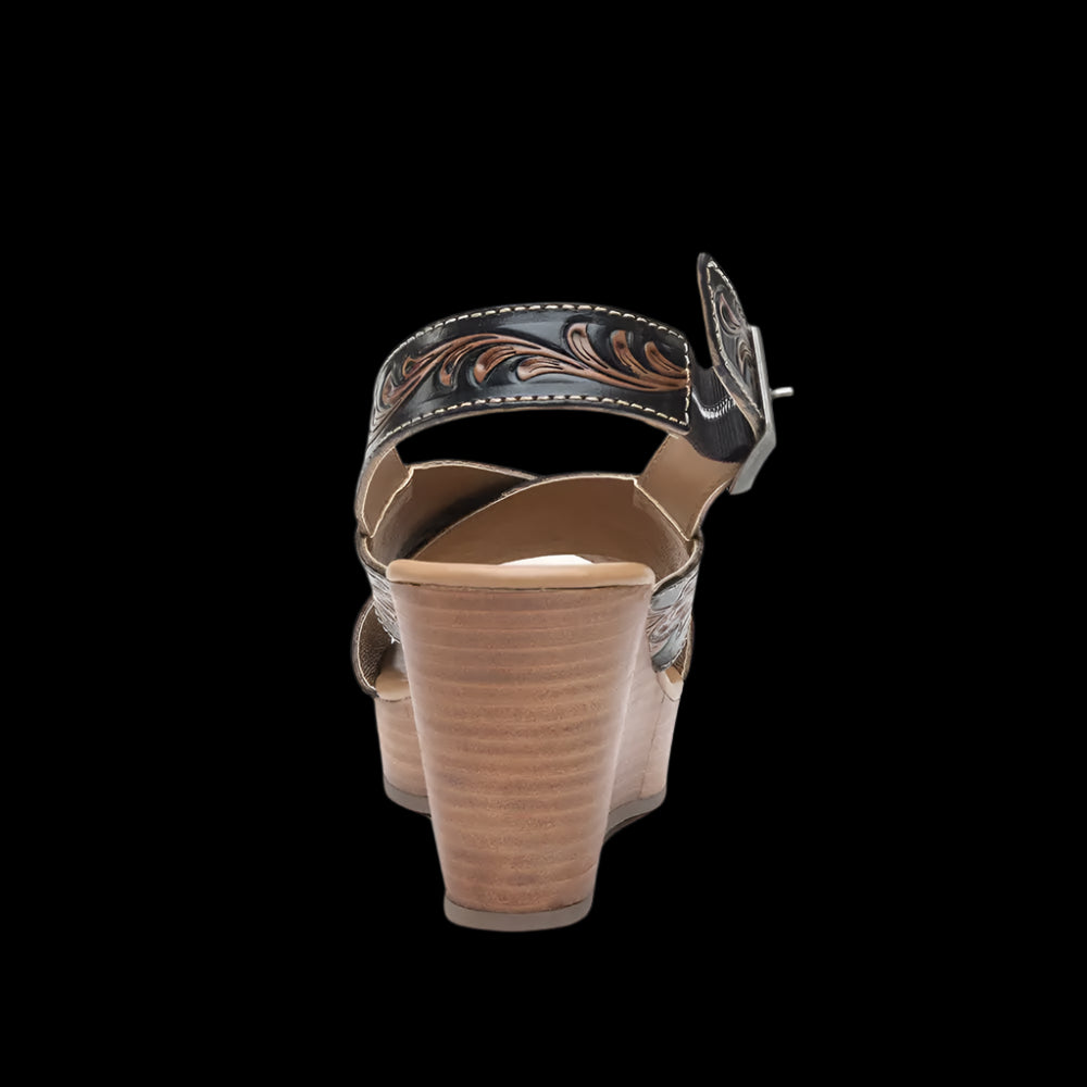 Beaming in Boho Hand-Tooled Leather Wedge
