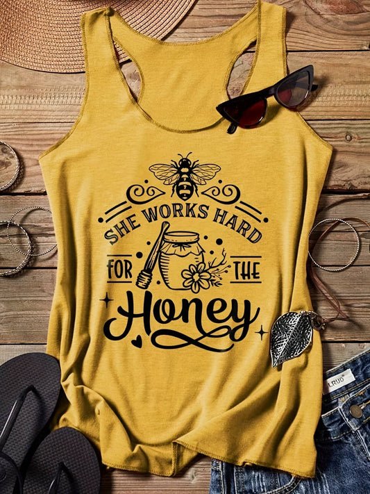Bees & Honey Print Crewneck Tank