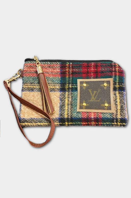 LV Upcycled Tartan Plaid Wristlet