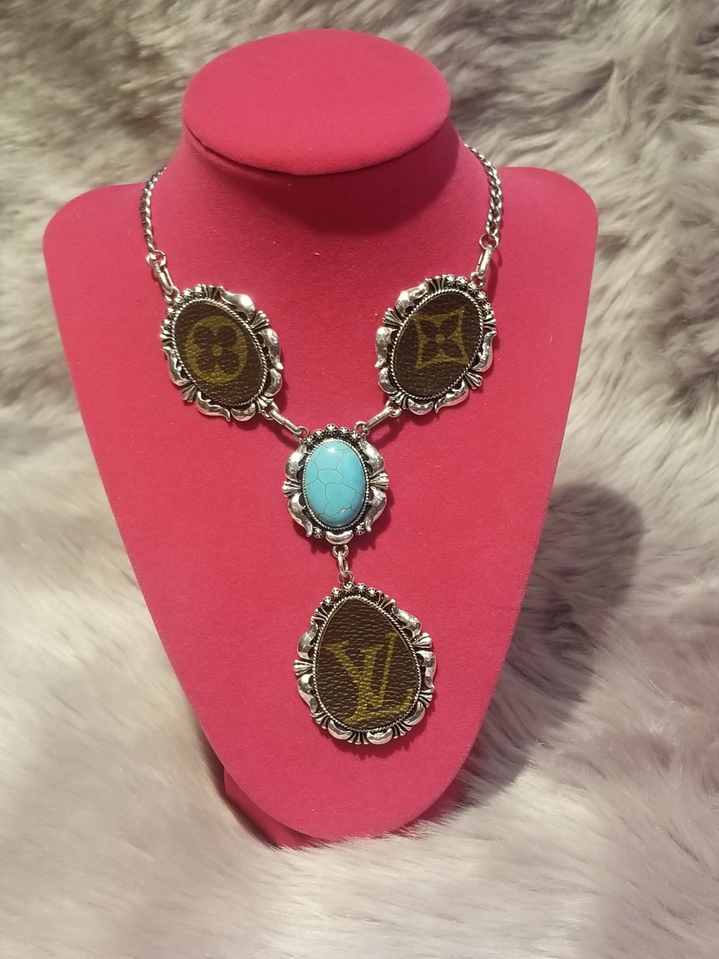 Upcycled LV Turquoise Necklace