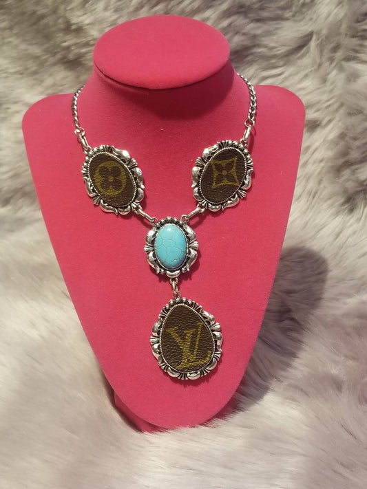Upcycled LV Turquoise Necklace
