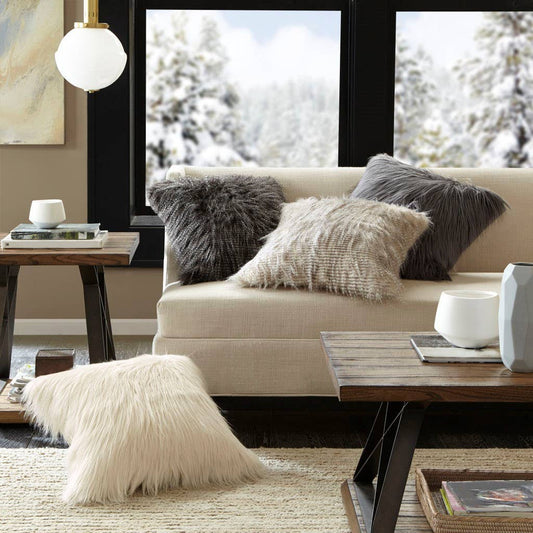 Long Faux Fur Square Throw Pillow