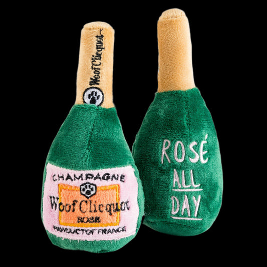 Woof Clicquot Rose' Champagne Bottle Squeaker Dog Toy