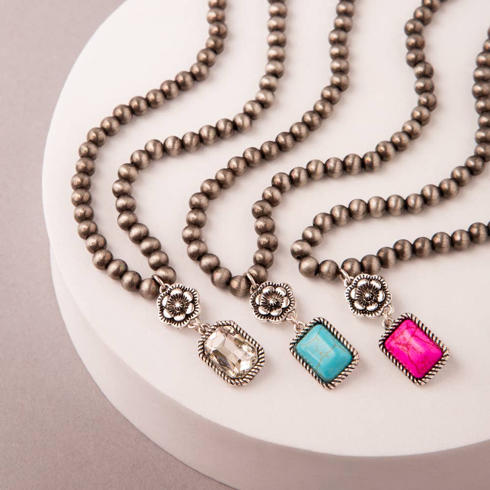 Western Floral Jeweled Pearl Beaded Necklace