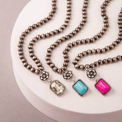 Western Floral Jeweled Pearl Beaded Necklace