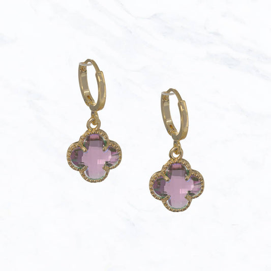 Rhinestone Flower Shaped Hoops: PINK