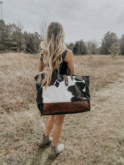 Myra Weekender Cowhide Tooled Leather Travel Overnight Bag
