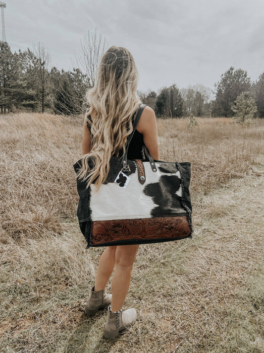 Myra Weekender Cowhide Tooled Leather Travel Overnight Bag
