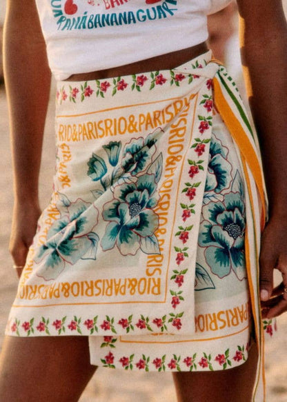Vacation Print Asymmetrical Wrap Skirt