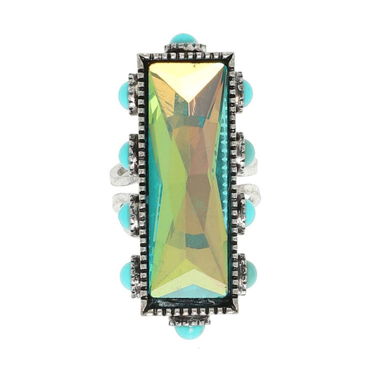 Western Rectangle Crystal Gemstone Stretch Ring