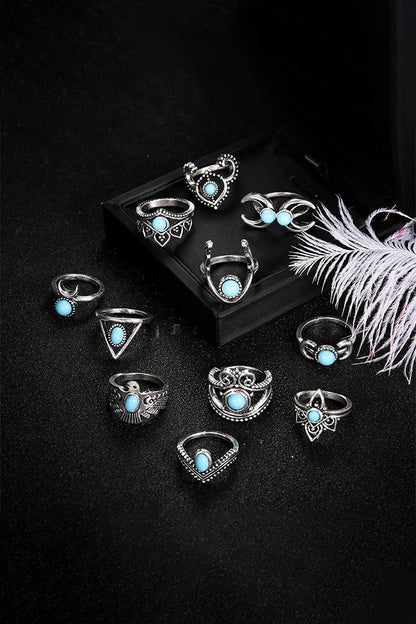 Turquoise Alloy Rings Set One Size