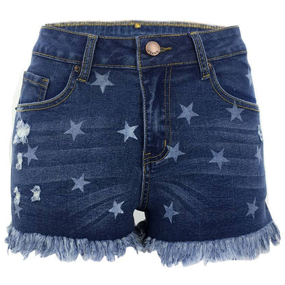 Ripped tassels star denim shorts