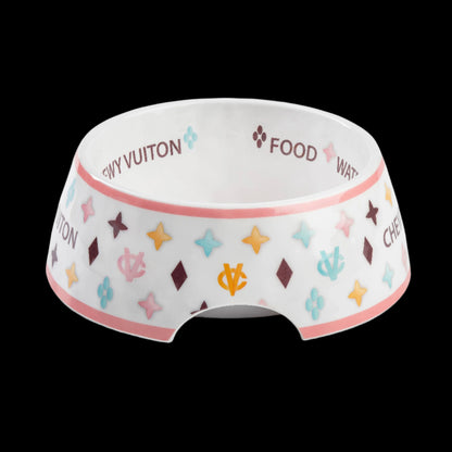 White Chewy Vuiton Dog Food | Water Bowl