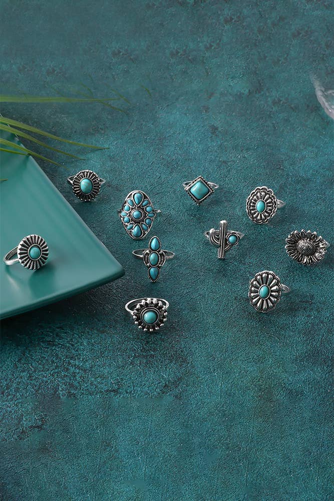 Turquoise Alloy Rings Set