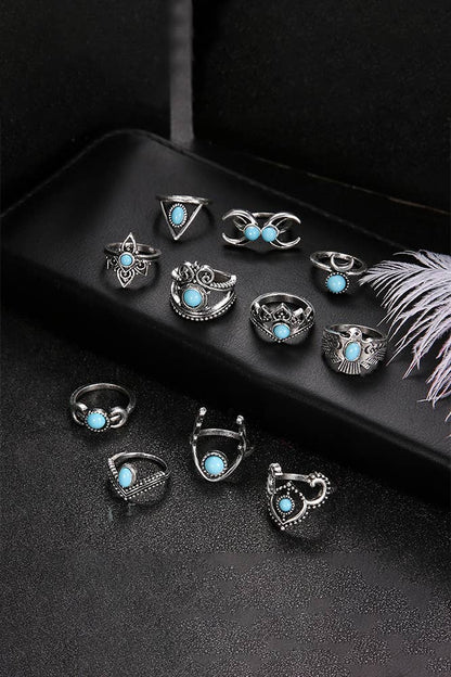 Turquoise Alloy Rings Set One Size