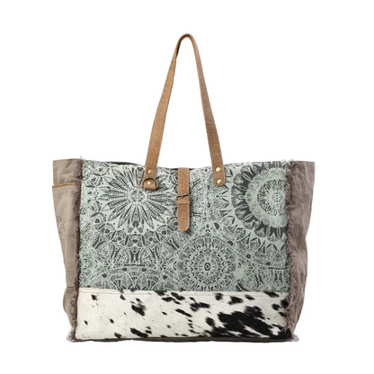 Myra Green Floral and Cowhide Weekender Travel Bag