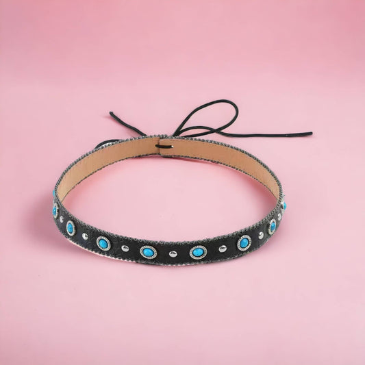 Turquoise Hat Band | Silver Beaded Hat accessory