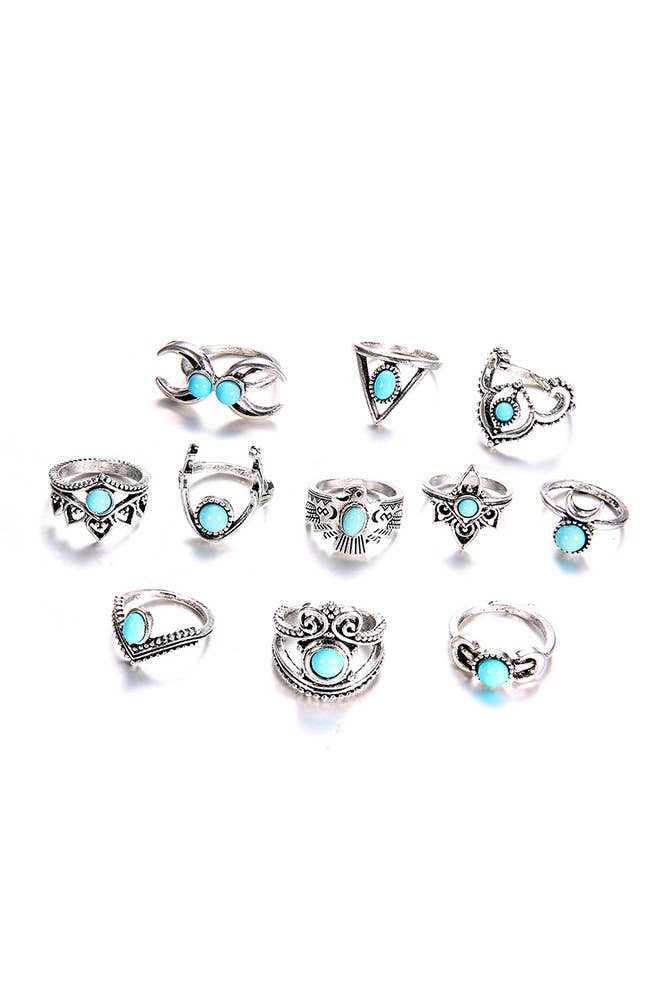 Turquoise Alloy Rings Set One Size