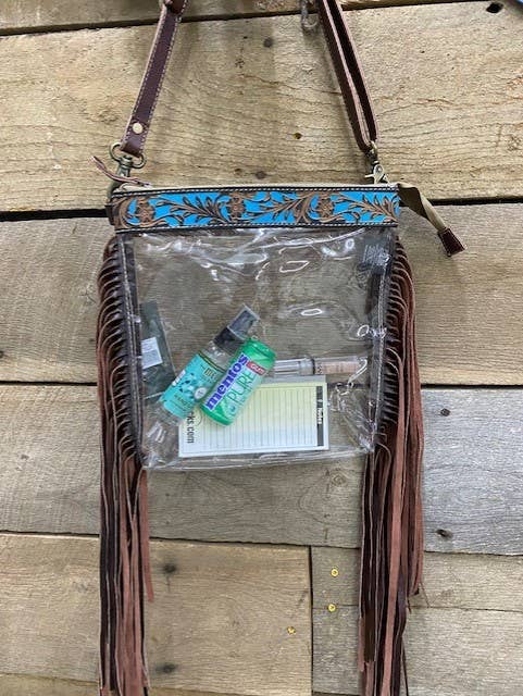 Fringe Western Tooled Leather Clear Stadium Myra Bag