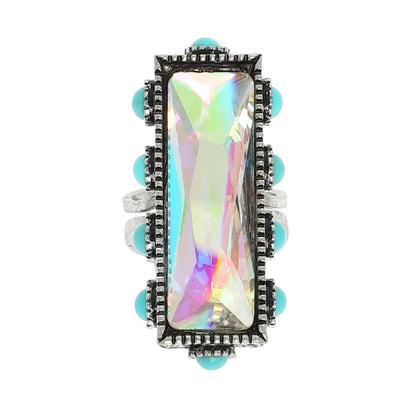 Western Rectangle Crystal Gemstone Stretch Ring