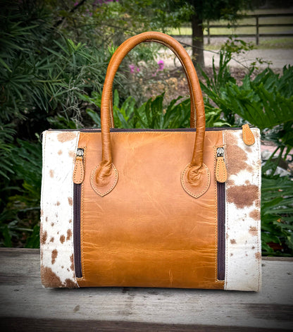 Upcycled LV Tooled Leather Cowhide Satchel Shoulder Bag