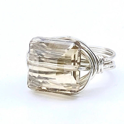 Champagne Square Crystal Silver Ring