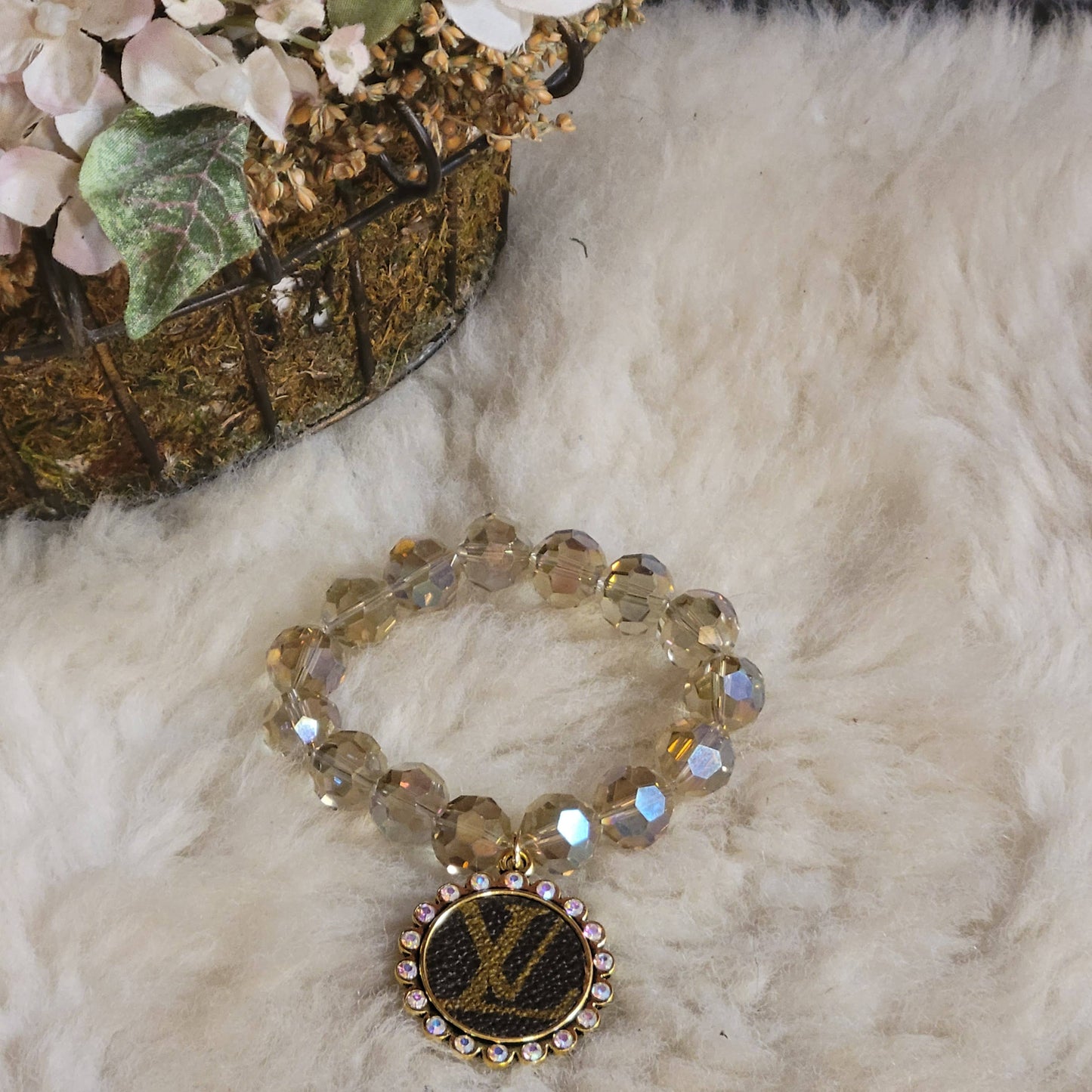 Authentic Upcycled LV Jumbo Crystal Beaded Bracelet