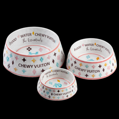White Chewy Vuiton Dog Food | Water Bowl
